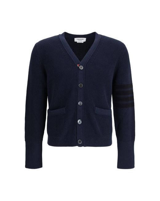 Thom Browne Blue V-Neck Cardigan for men