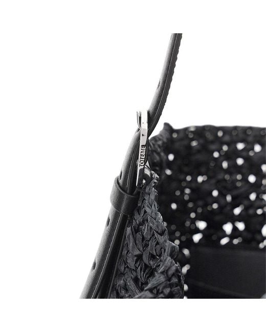 Totême Black Woven Raffia Belted Tote Bag