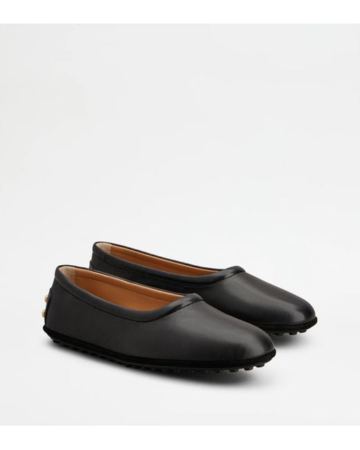 Tod's Black Leather Ballets Flat With Gommino