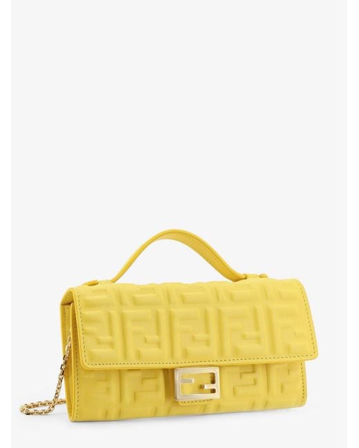 Fendi Yellow Continental With Chain Baguette Crossbody Bag With Embossed Ff