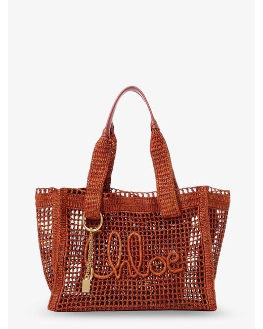 Chloé Red East-West Summer Banana Raffia Shoulder Bag