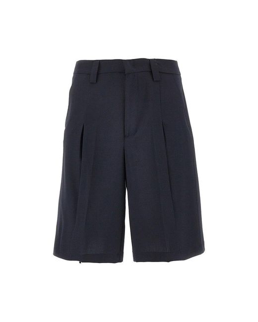 Men's Blue Wool-Blend Canvas Bermuda Shorts