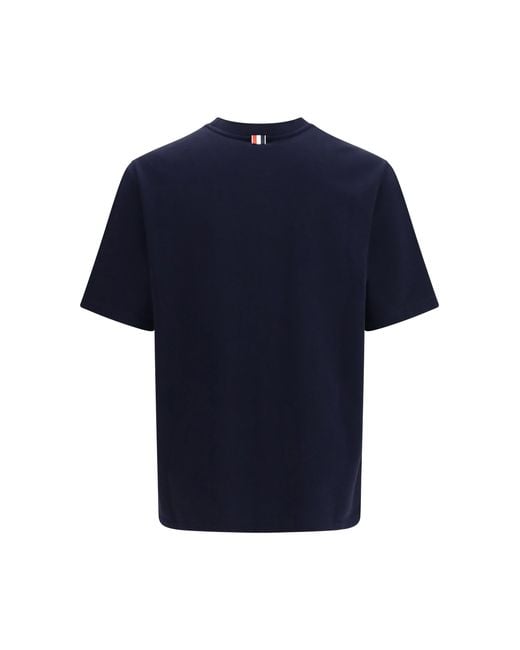 Thom Browne Blue Colorblock T-Shirt With 4-Bar Detail for men