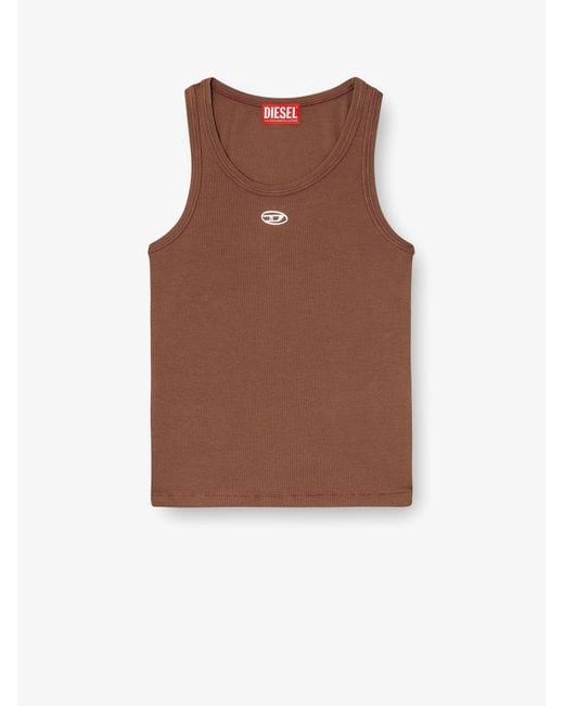 DIESEL Brown Slim-Fit Ribbed Tank Top With Metal Oval D Logo