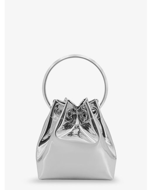 Jimmy Choo White Bonbon Mirrored Fabric Bucket Bag