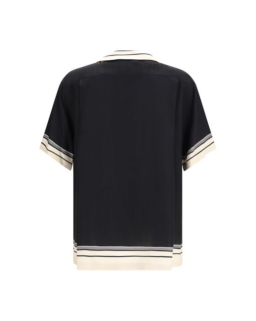 Dolce & Gabbana Black Hawaii Shirt With Logo And Striped Print for men