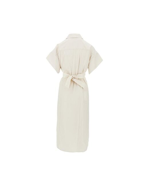 Pinko White Cotton Midi Shirt Dress