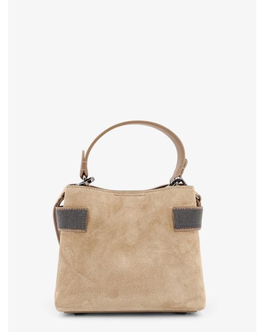 Brunello Cucinelli Natural Suede Shoulder Bag With Monili Detail