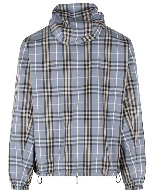Burberry Blue Wave Polyester 'Newport Check' Reversible Hooded Jacket for men