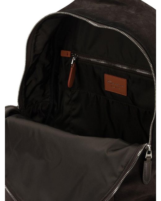 Santoni Black Casual Suede Backpack