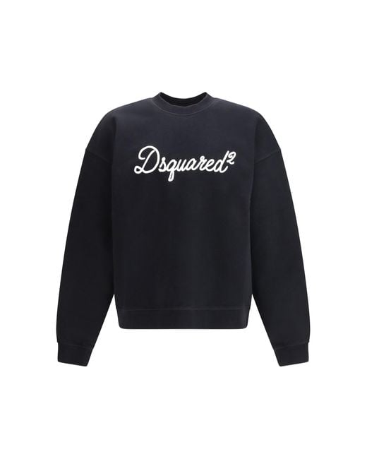 DSquared² Blue Cotton Crewneck Sweatshirt With Logo for men