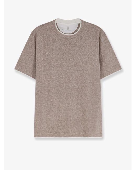 Brunello Cucinelli Gray Linen And Cotton T-Shirt for men