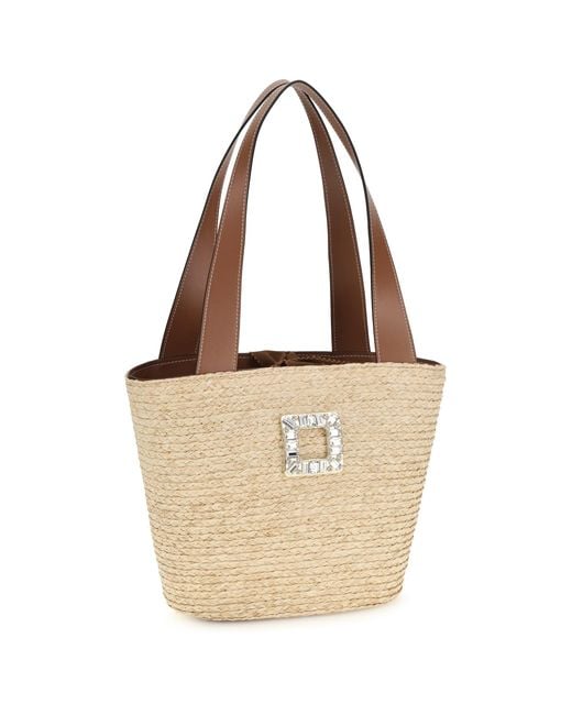Roger Vivier White Mini Viv' Skate Raffia Bucket Bag
