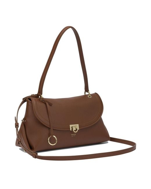 Ferragamo Brown Medium Gancini Shoulder Bag