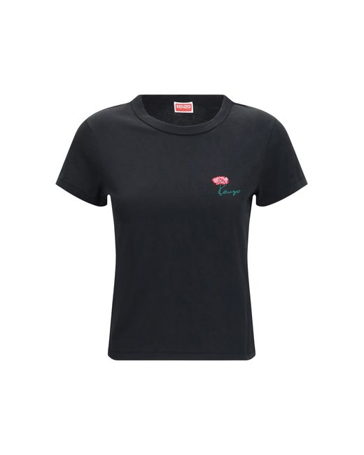 KENZO Black Tulip Embroidered Cotton T-Shirt