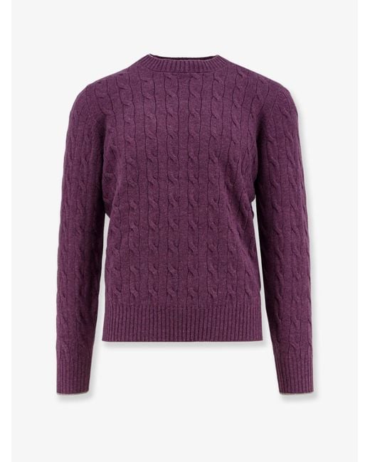 Brunello Cucinelli Purple Cable Knit Cashmere Sweater for men