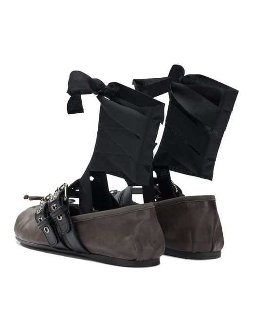 Miu Miu Black Leather Ballets Flat With Ribbon