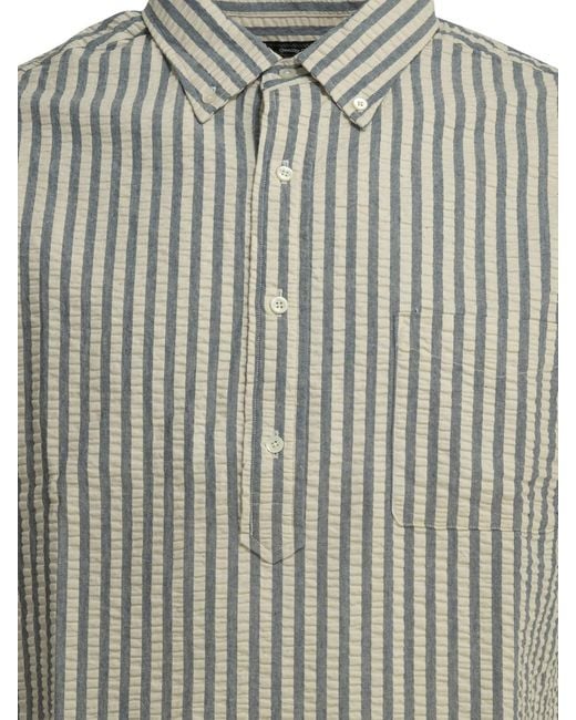 Beams Plus Gray Casual Cotton Seersucker Shirt