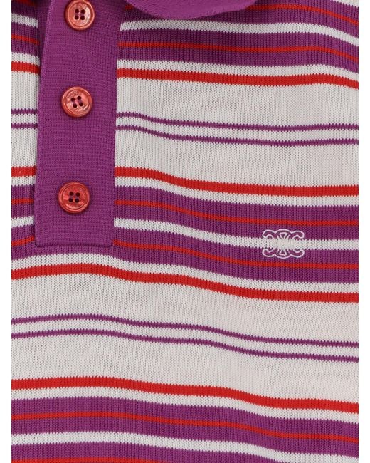 Céline Red Cotton Polo Shirt With Striped Pattern
