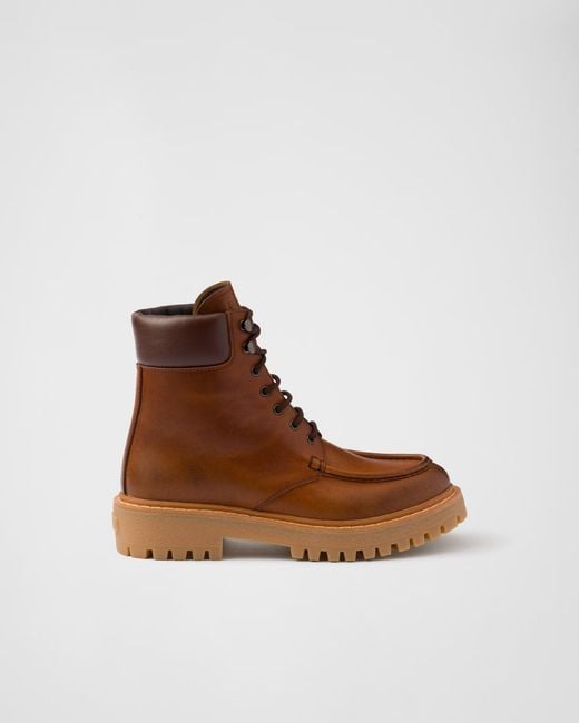 Prada Brown Leather Ankle Boots