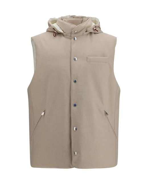 Brunello Cucinelli Gray Wool Down Vest for men