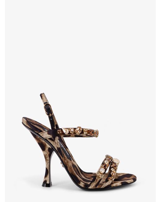 Dolce & Gabbana White Satin Sandals With Animal Print