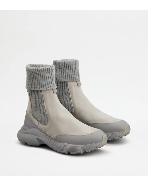 Tod's Gray Nabuck Leather Chelsea Ankle Boots