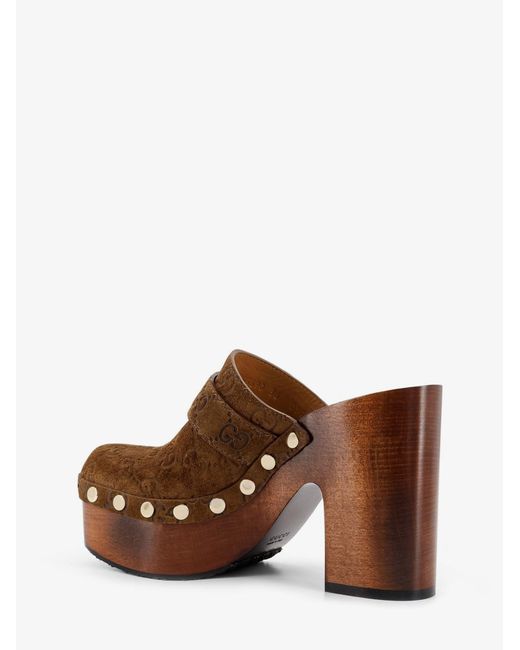 Gucci Brown Suede Sandals With All-Over Gg Logo