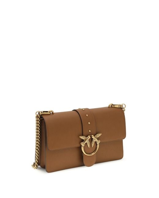 Pinko Brown Shoulder Bag One Simply Love Calf Leather