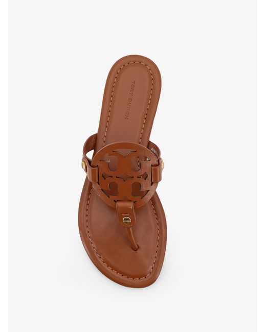 Tory Burch Brown Leather Thong Sandals With Monogram