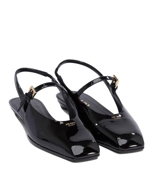 Prada Black Patent Leather Slingback Ballet Flats