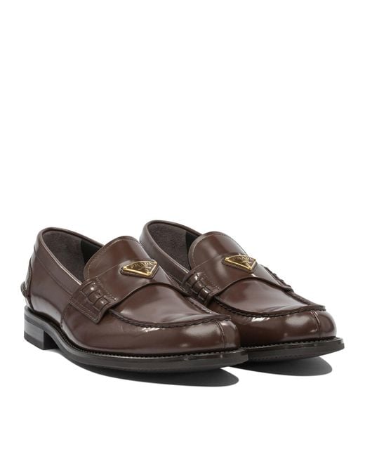 Prada Brown Shiny Leather Loafers for men