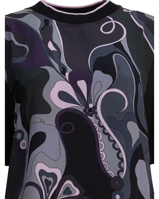 Emilio Pucci Black Cotton And Silk Crewneck T-Shirt With Print