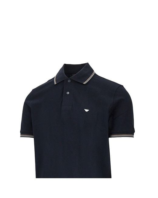 Emporio Armani Blue Eagle Embroidery Stretch Piquet Polo Shirt for men