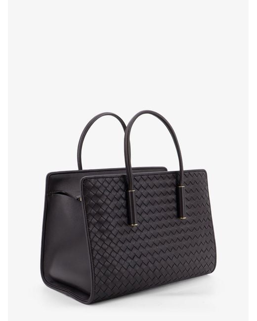 Bottega Veneta Black Barbara Leather Handbag With Intrecciato Motif