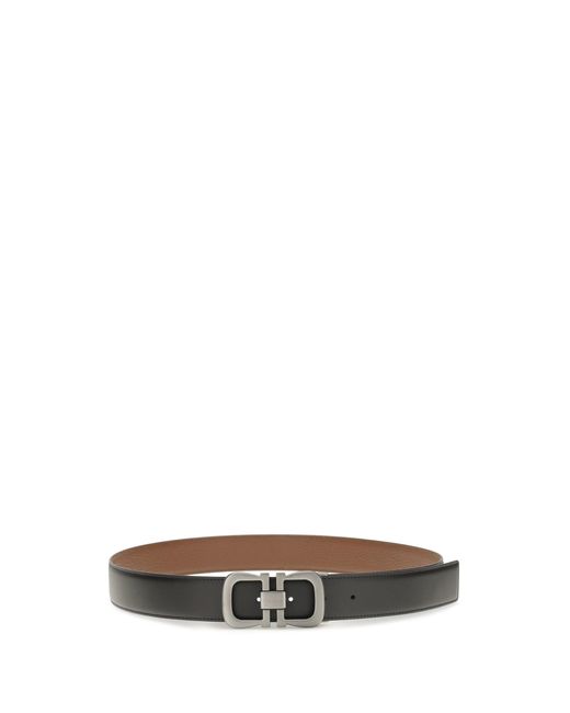 Ferragamo Black Leather Belt Reversible for men