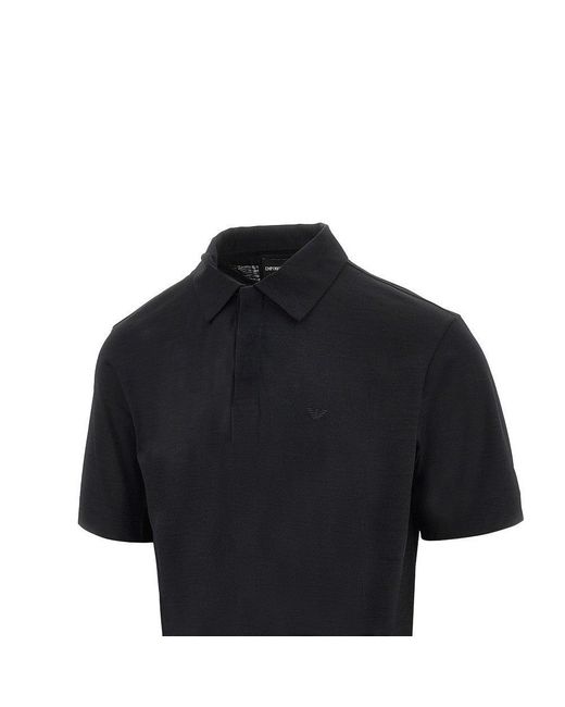 Emporio Armani Black Wool Jersey Polo Shirt for men