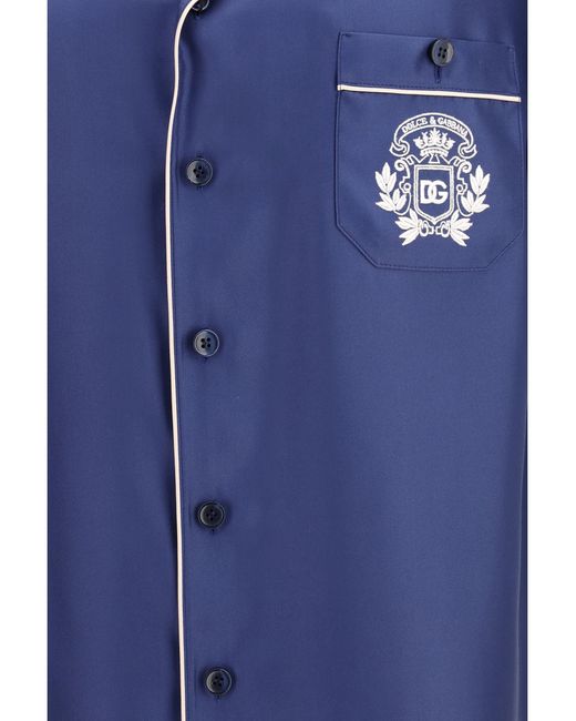 Dolce & Gabbana Blue Hawaii Piping-Embroidered Shirt for men