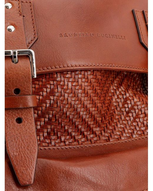 Brunello Cucinelli Brown City Leather Backpack With Engraved Lettering Logo for men