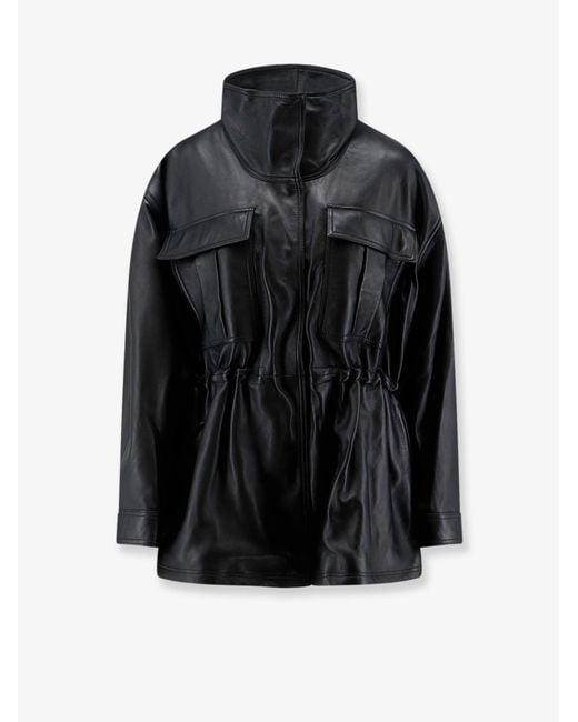 Rohe Black Leather Jacket With Adjustable Drawstring Waist