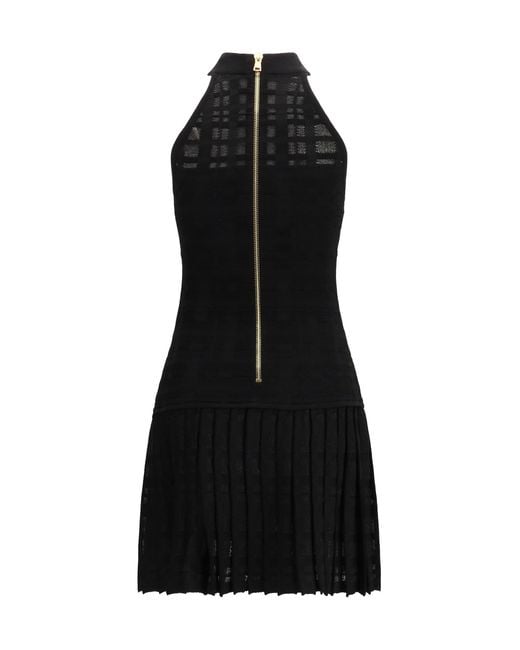 Balmain Black Pleated Mini Dress