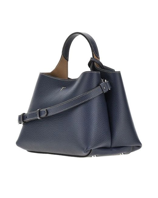 Tod's Blue Grained Leather Micro Shopping Bag