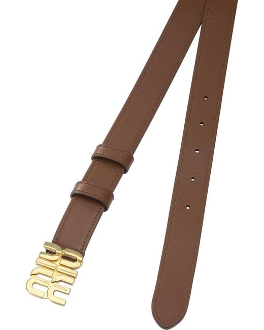 Miu Miu Brown Leather Belt With Logo