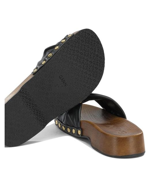 Ganni Brown Tia Fairy Recycled Leather Polyurethane Polyester Wood Slides
