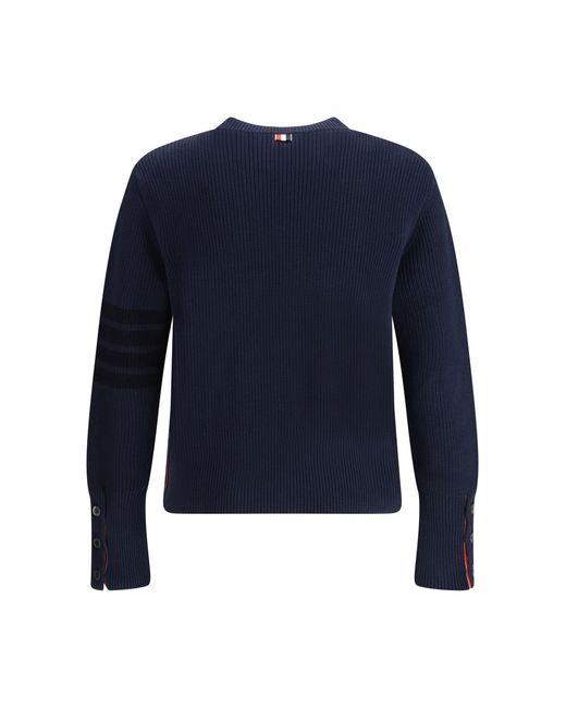 Thom Browne Blue Cotton Crewneck Sweater for men