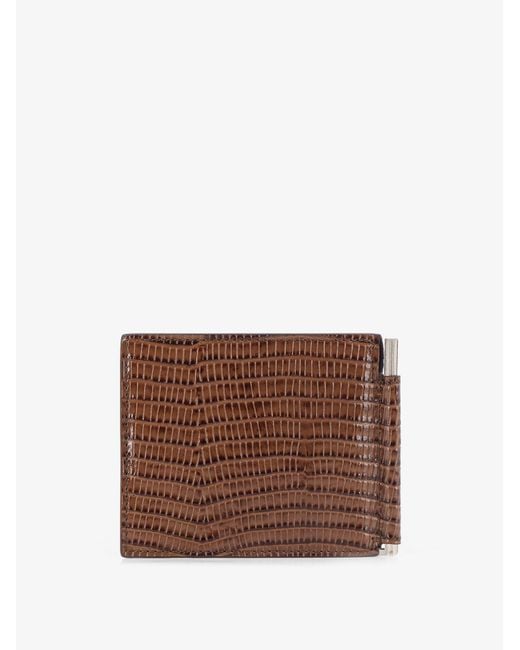 Tom Ford Brown T-Line Money Clip Leather Wallet for men