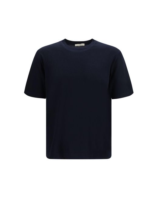Piacenza Cashmere Blue Short-Sleeve Crewneck Sweater for men