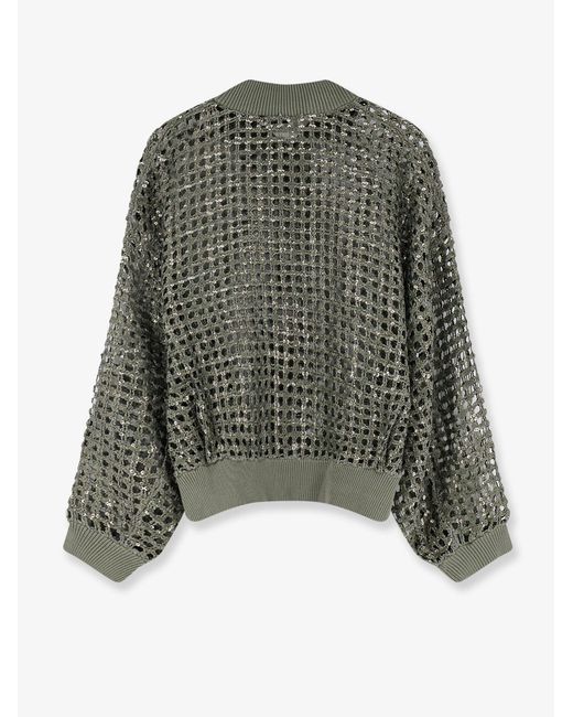 Brunello Cucinelli Green Dazzling Net Embroidery Silk And Linen Cardigan