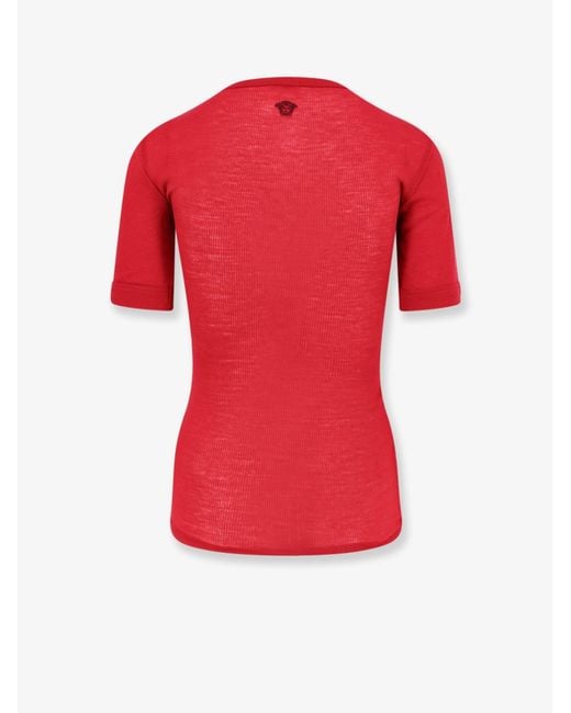 Versace Red Ribbed Cotton T-Shirt
