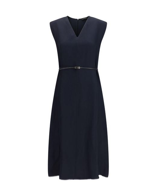 Women's Blue V-Neck Belted Dress